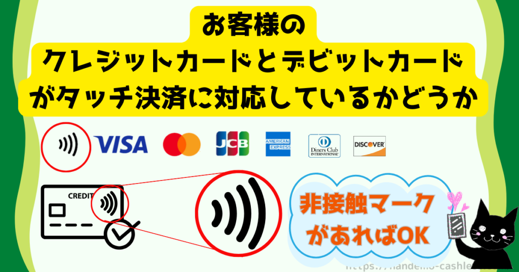 ユーザー様のクレジットカードやデビットカードがタッチ決済に対応しているかどうか